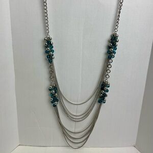 Women's Layered Silver and Blue Beaded Fashion Necklace